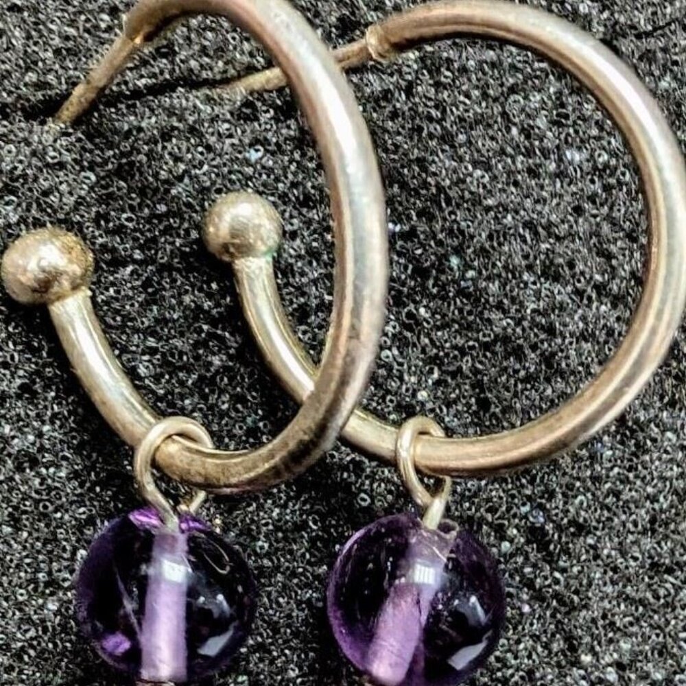 Silver Tone bead hoop Earrings,